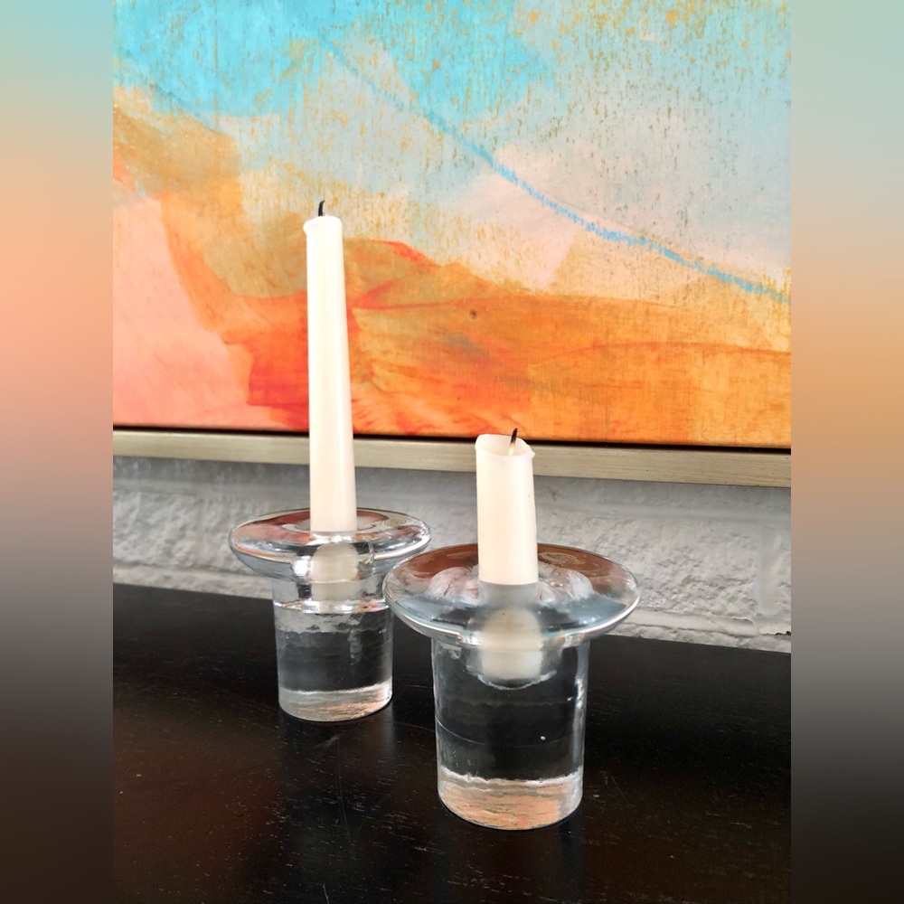 Vintage Pair of Blenko Mushroom Glass Candlestick Holders